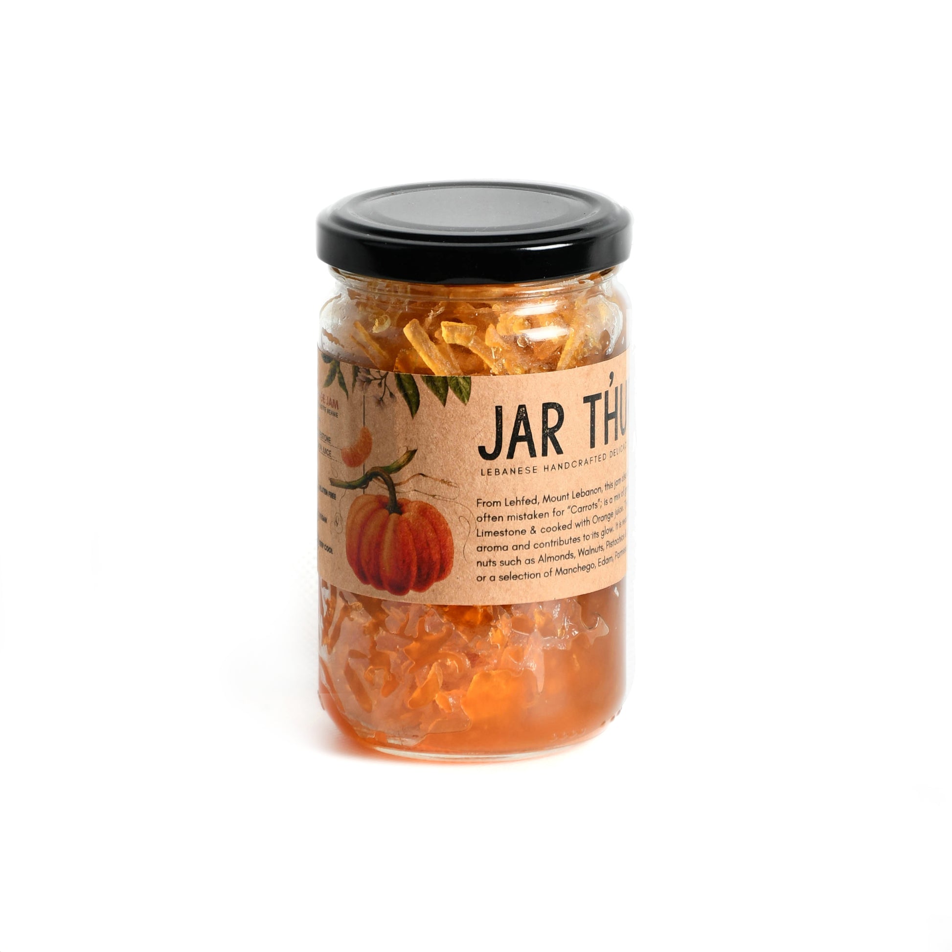 pumpkin and orange blossom jam in a glass jar