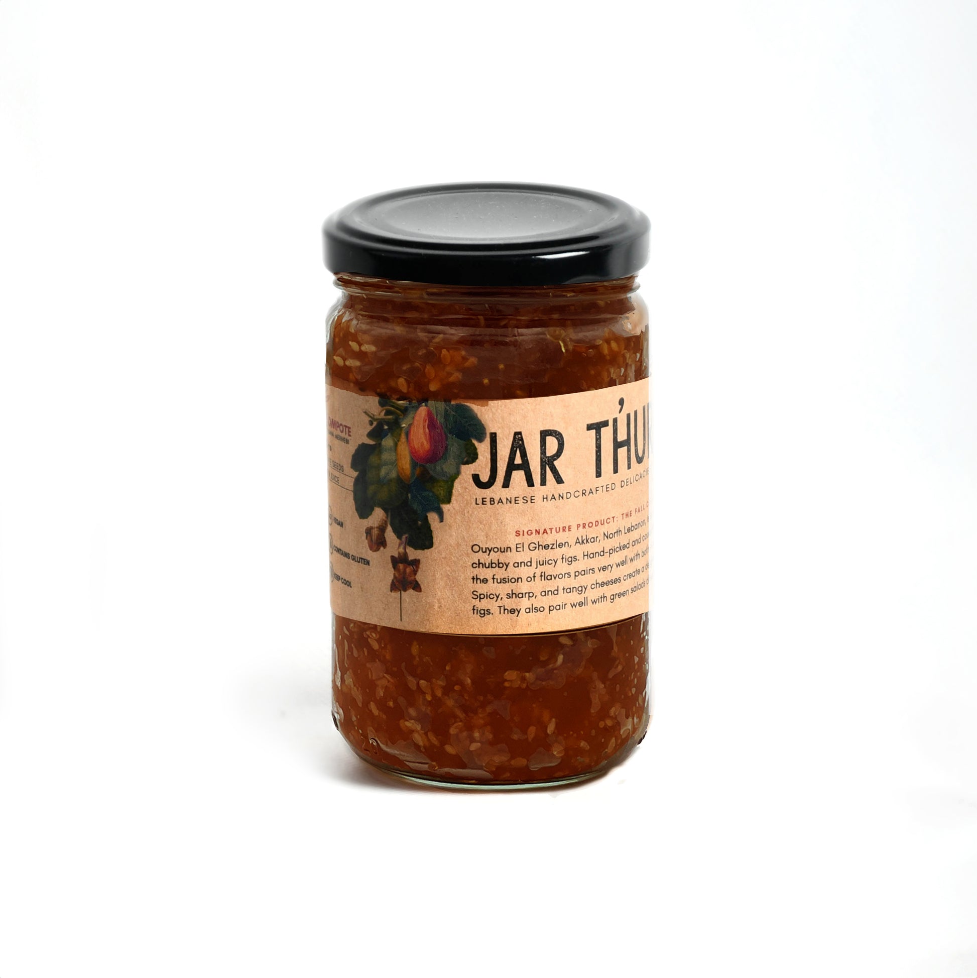 a glass jar of dried figs jam cooked with clove 
